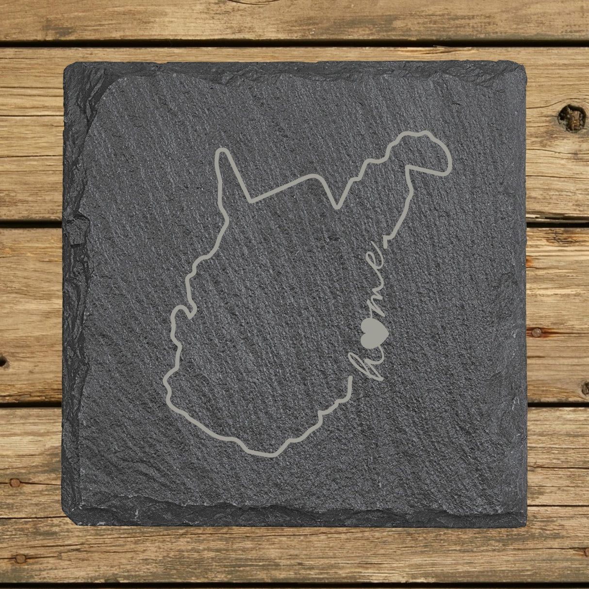 West Virginia Slate Coaster Set – Engraved Natural Stone (Set of 4)