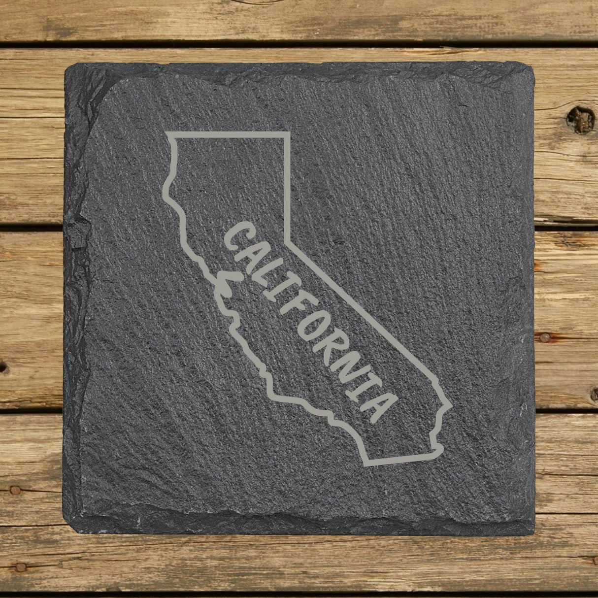 California Slate Coaster Set – Engraved Natural Stone (Set of 4)