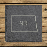 North Dakota Slate Coaster Set – Engraved Natural Stone (Set of 4)