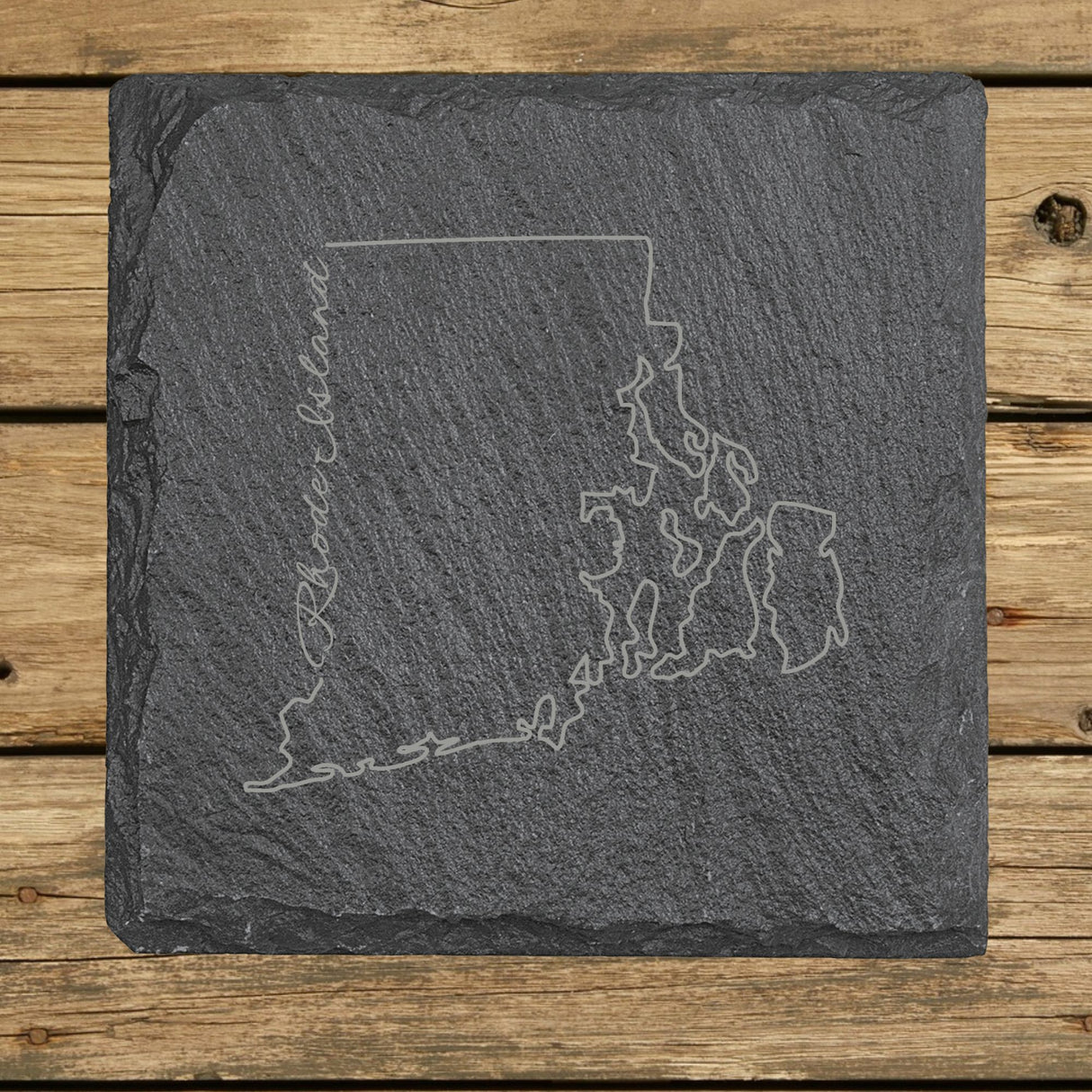 Rhode Island Slate Coaster Set – Engraved Natural Stone (Set of 4)