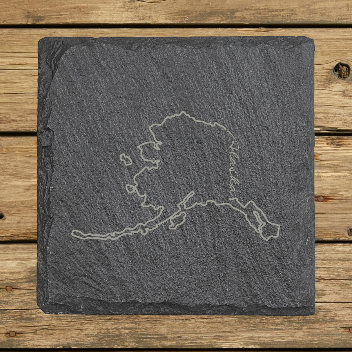 Alaska Slate Coaster Set – Engraved Natural Stone (Set of 4)