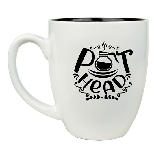 Pot Head Coffee Pot 16 oz. White Ceramic Bistro Coffee Mug - Fun Gift