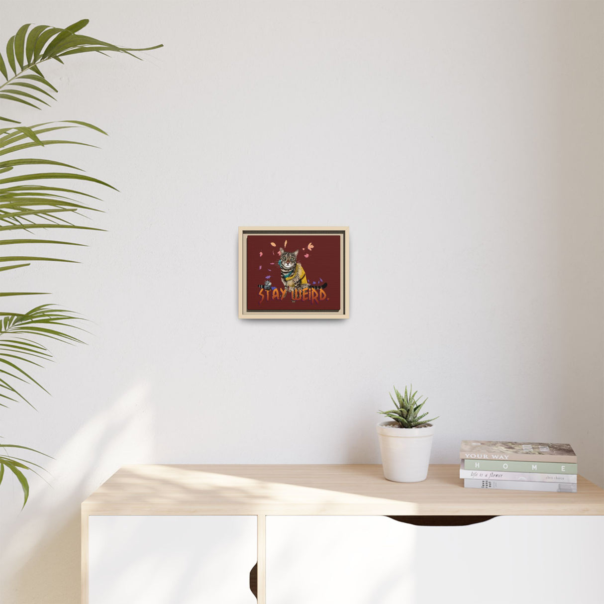 Stay Weird Matte Canvas Print — Flocahontas & Mouse Toy (Framed)