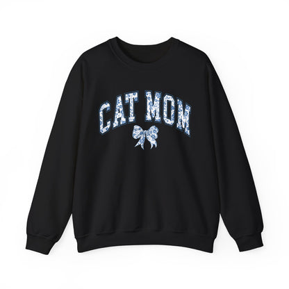Blue Coquette Cat Mom Crewneck Sweatshirt