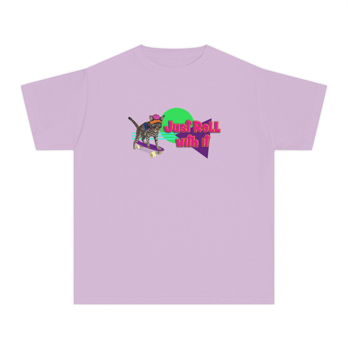 Youth Tee - Just Roll with it Flounder the Purrmaid Skateboard Design by Nina