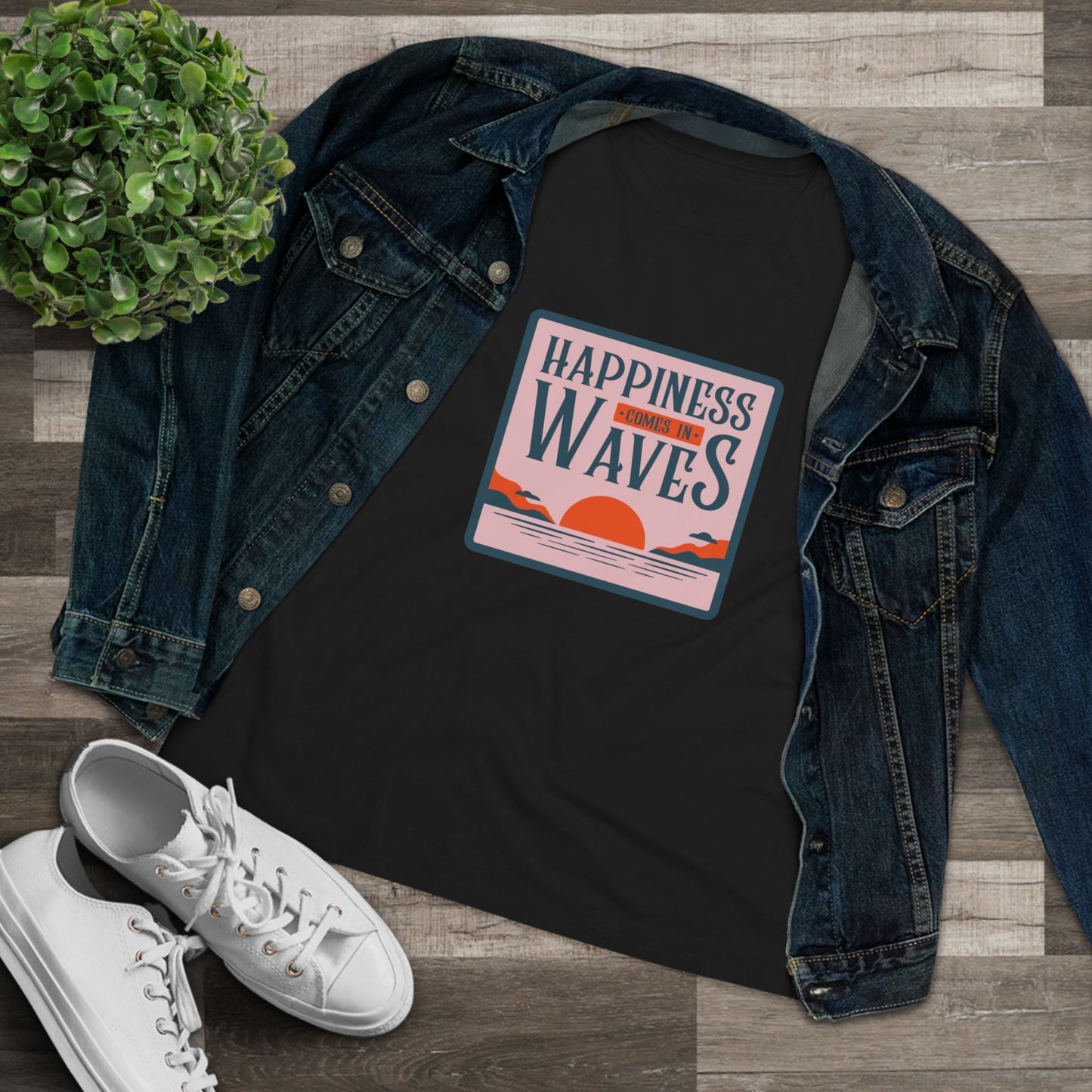 Wave Tee - Happiness Comes in Waves Women's Cotton Tee