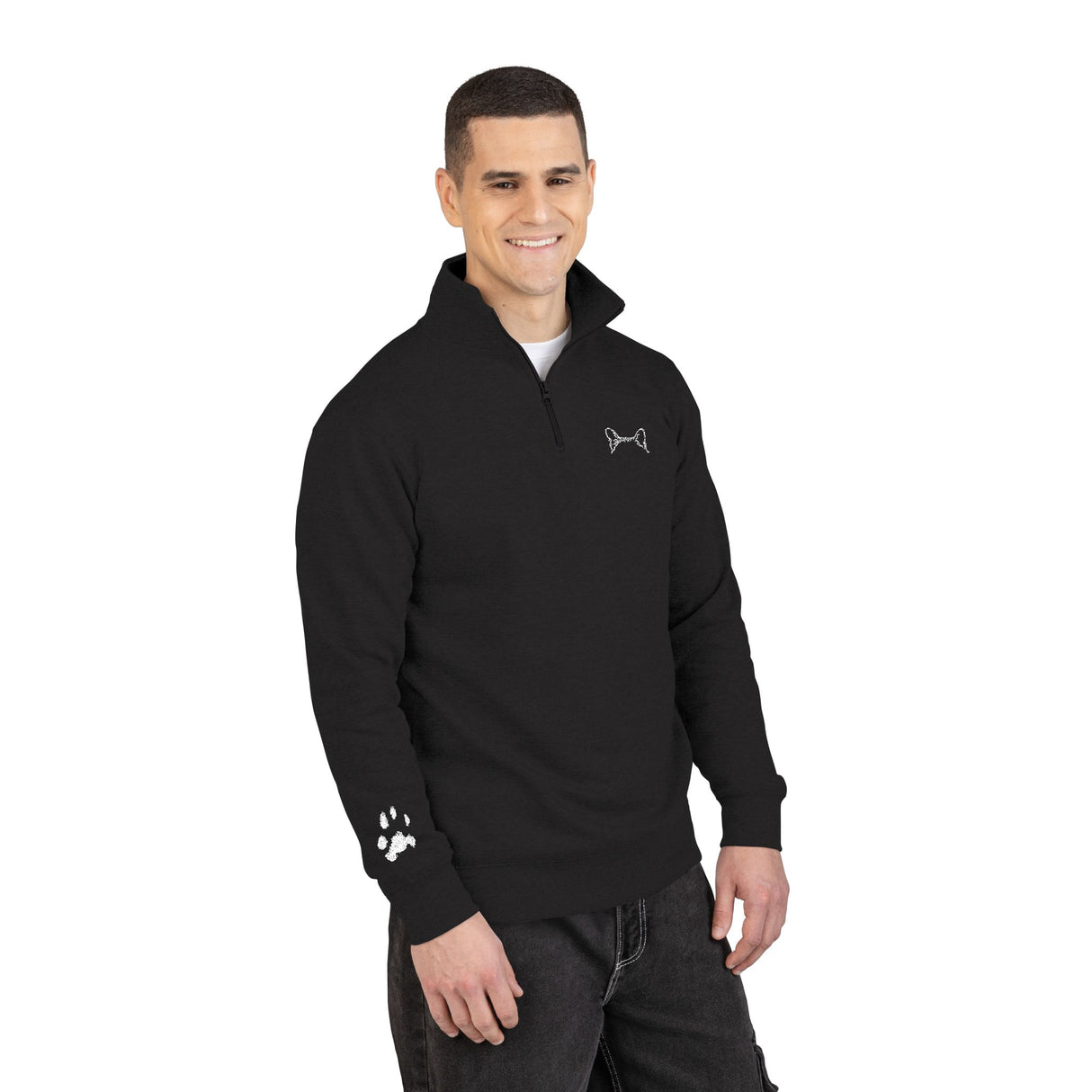 Cat Remembrance Embroidered Fleece Pullover — "Fiki" Paw & Ear Design