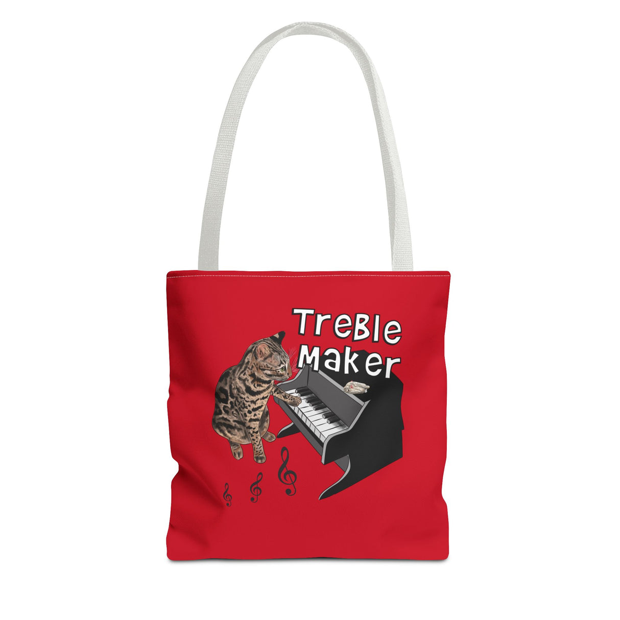 Tote Bag: Treble Maker Design by Nina featuring Flounder the Purrmaid Playing Piano for Mouse Toy
