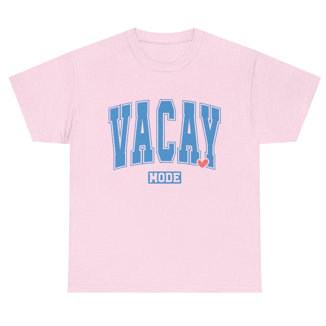 Vacay Mode cotton tee in light pink
