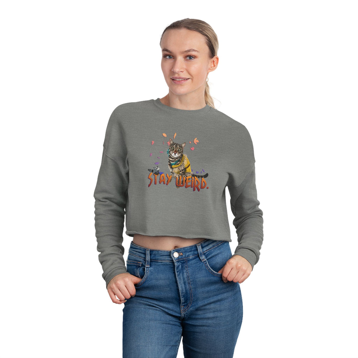 Stay Weird Cropped Sweatshirt — Flocahontas & Mouse Toy Artwork