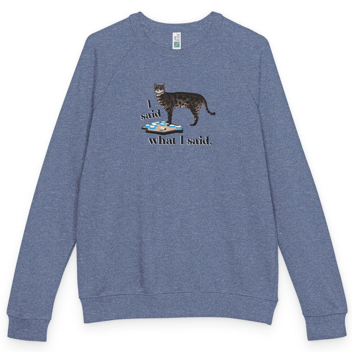 I Said What I Said raglan crewneck - Heather Denim