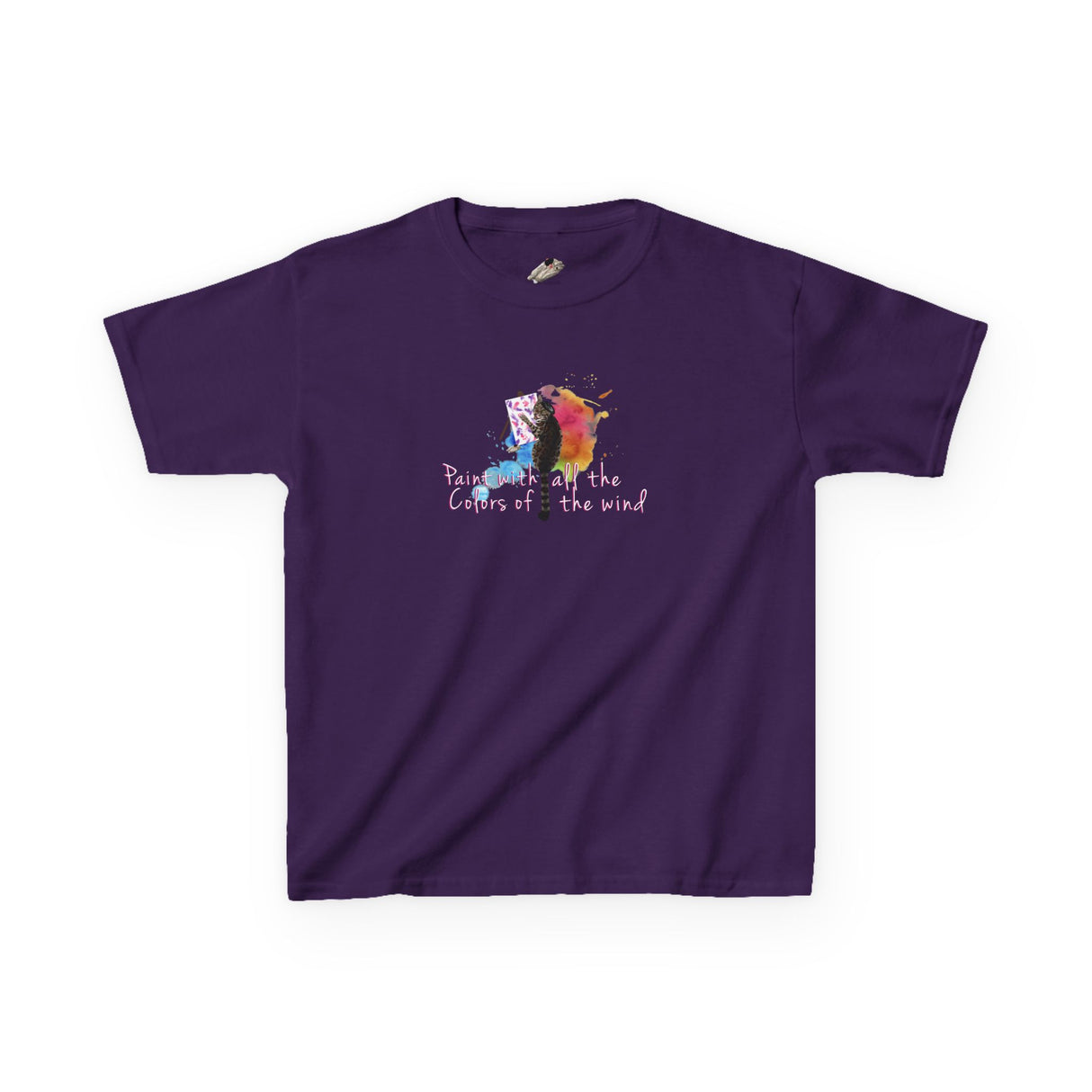 Kids Tee — “Paint With All The Colors Of The Wind” Flounder the Purrcasso Kids T-Shirt