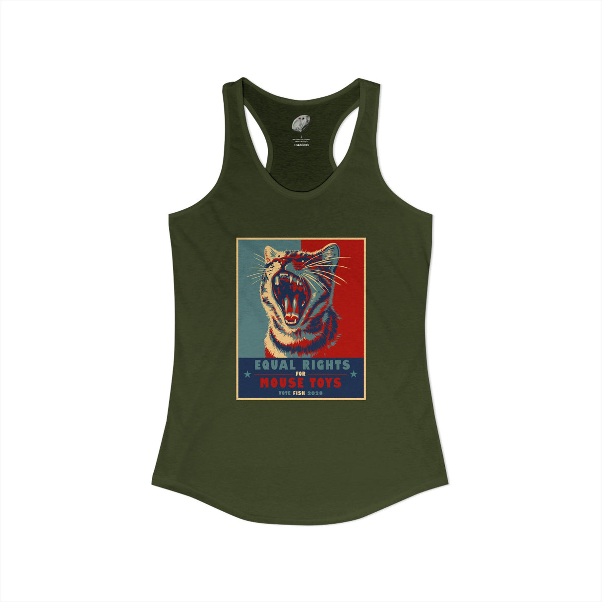 Vote Fish 2028 Racerback Tank — "Equal Rights for Mouse Toys" Purrmaid Funny Campaign