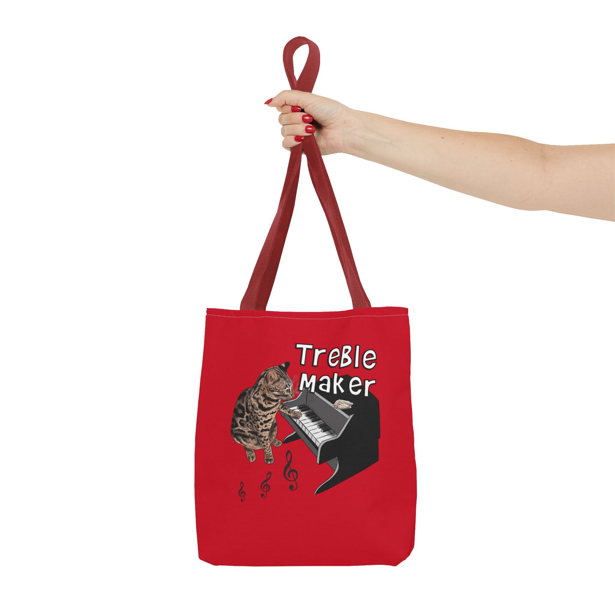 Tote Bag: Treble Maker Design by Nina featuring Flounder the Purrmaid Playing Piano for Mouse Toy