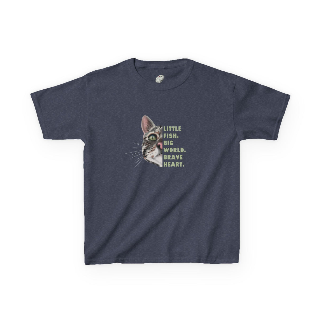 Kids Tee — "Little Fish. Big World. Brave Heart." Flounder Graphic