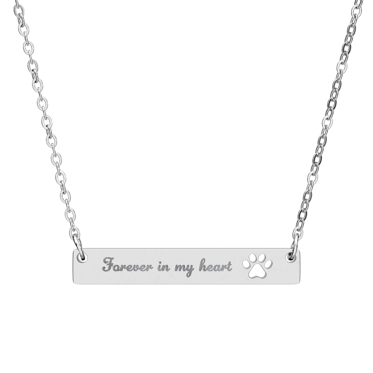 Fiki's  Paw Bar Necklace — "Forever in My Heart" Pet Loss Memorial Jewelry