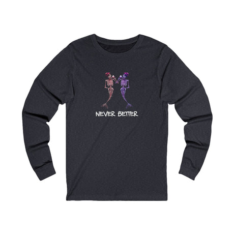 Never Better mermaid skeletons long sleeve tee in heather navy