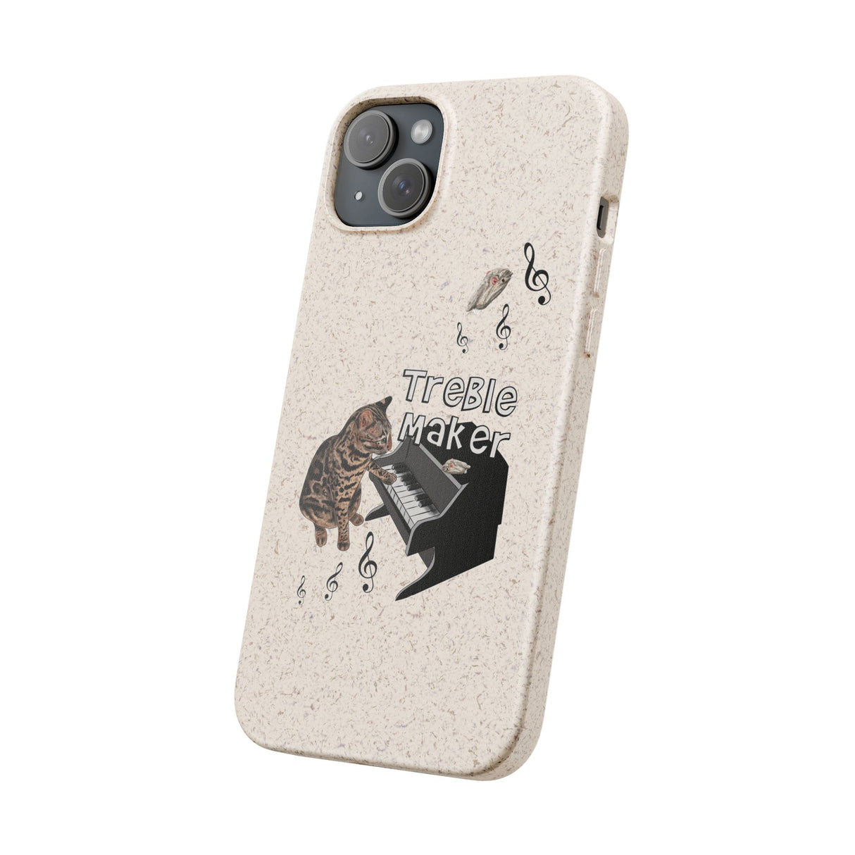 Phone case - Treble Maker Hand Drawn Design by Flounder's Mom, Nina Featuring Flounder the Purrmaid Playing Piano for Mouse Toy