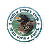 Salty Paws Club Sticker — Flounder the Purrmaid & Life‑Vest Mouse Toy (Indoor/Outdoor Round Sticker)
