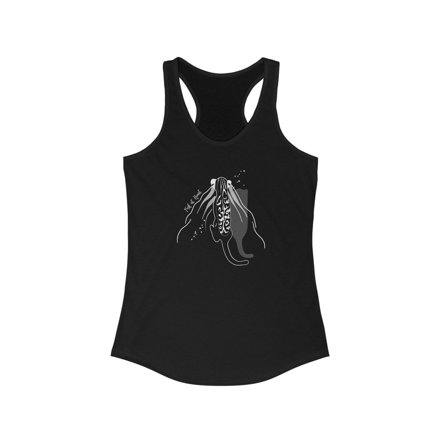 Tank Top - Woman's Ideal Racerback Tank with Flounder the Purrmaid Line Drawing Design