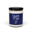 Light It Up scented soy candle, 9 oz glass jar with the hand drawn Light It Up design by Nina Leipold