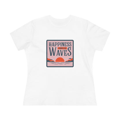 Wave Tee - Happiness Comes in Waves Women's Cotton Tee