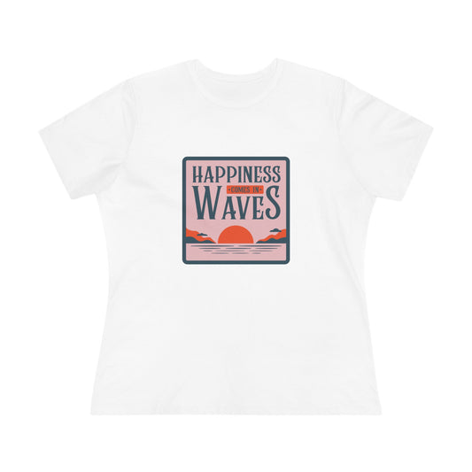 Wave Tee - Happiness Comes in Waves Women's Cotton Tee