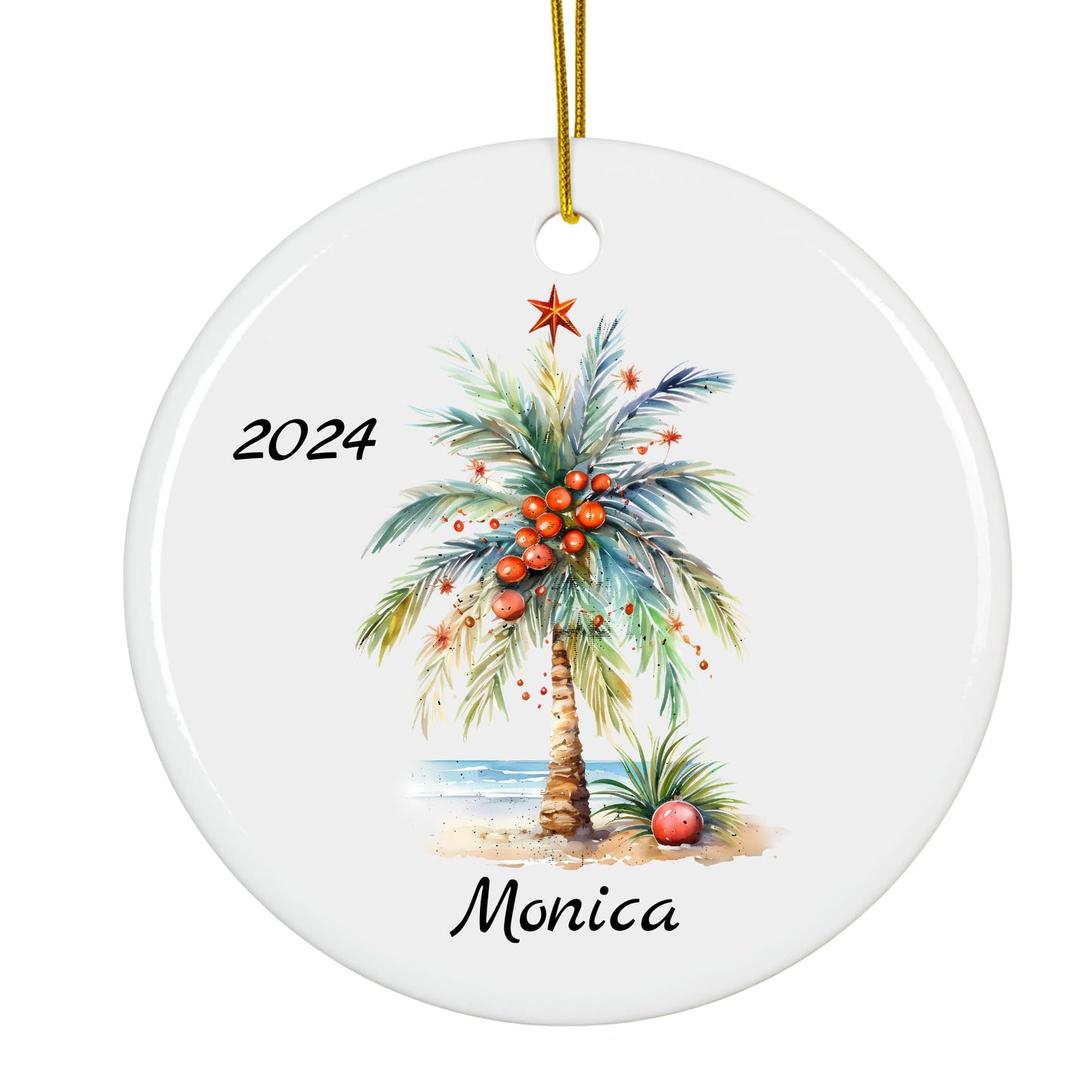 Personalized Palm Tree Christmas Ornament – Custom Ceramic Holiday Decor