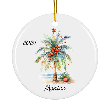 Personalized Palm Tree Christmas Ornament – Custom Ceramic Holiday Decor