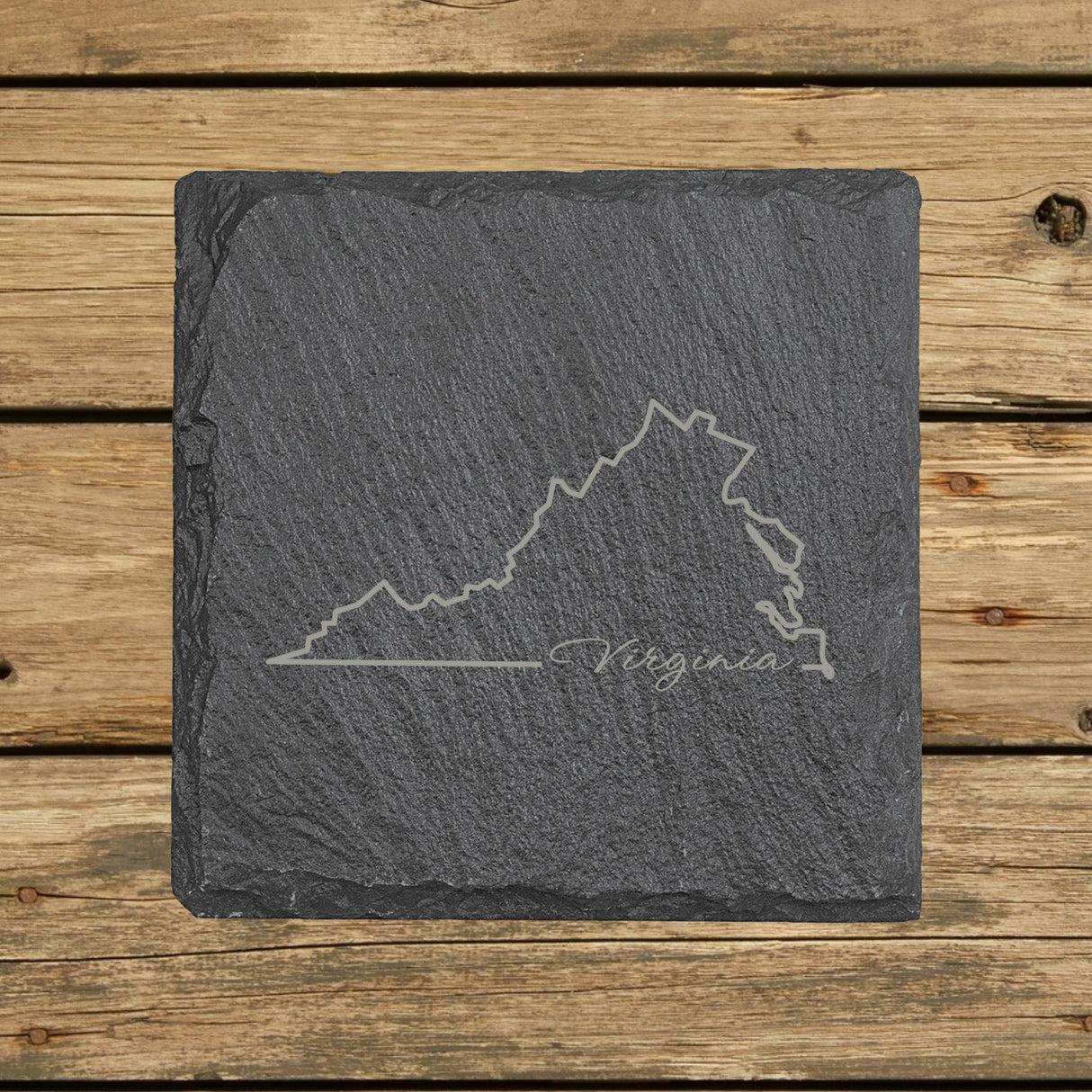Virginia Slate Coaster Set – Engraved Natural Stone (Set of 4)