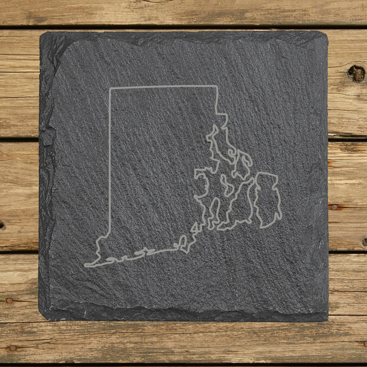 Rhode Island Slate Coaster Set – Engraved Natural Stone (Set of 4)