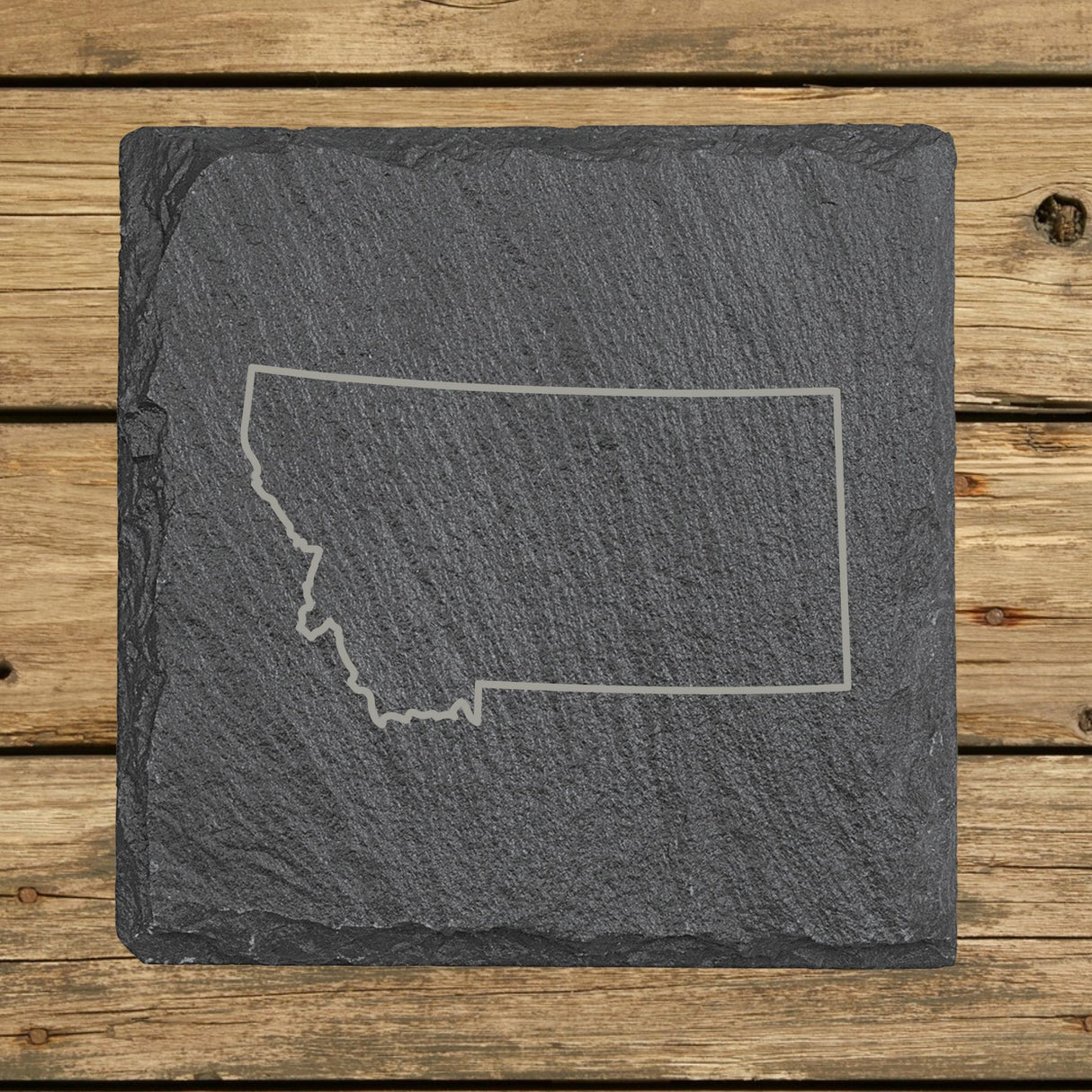 Montana Slate Coaster Set – Engraved Natural Stone (Set of 4)