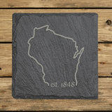 Wisconsin Slate Coaster Set – Engraved Natural Stone (Set of 4)
