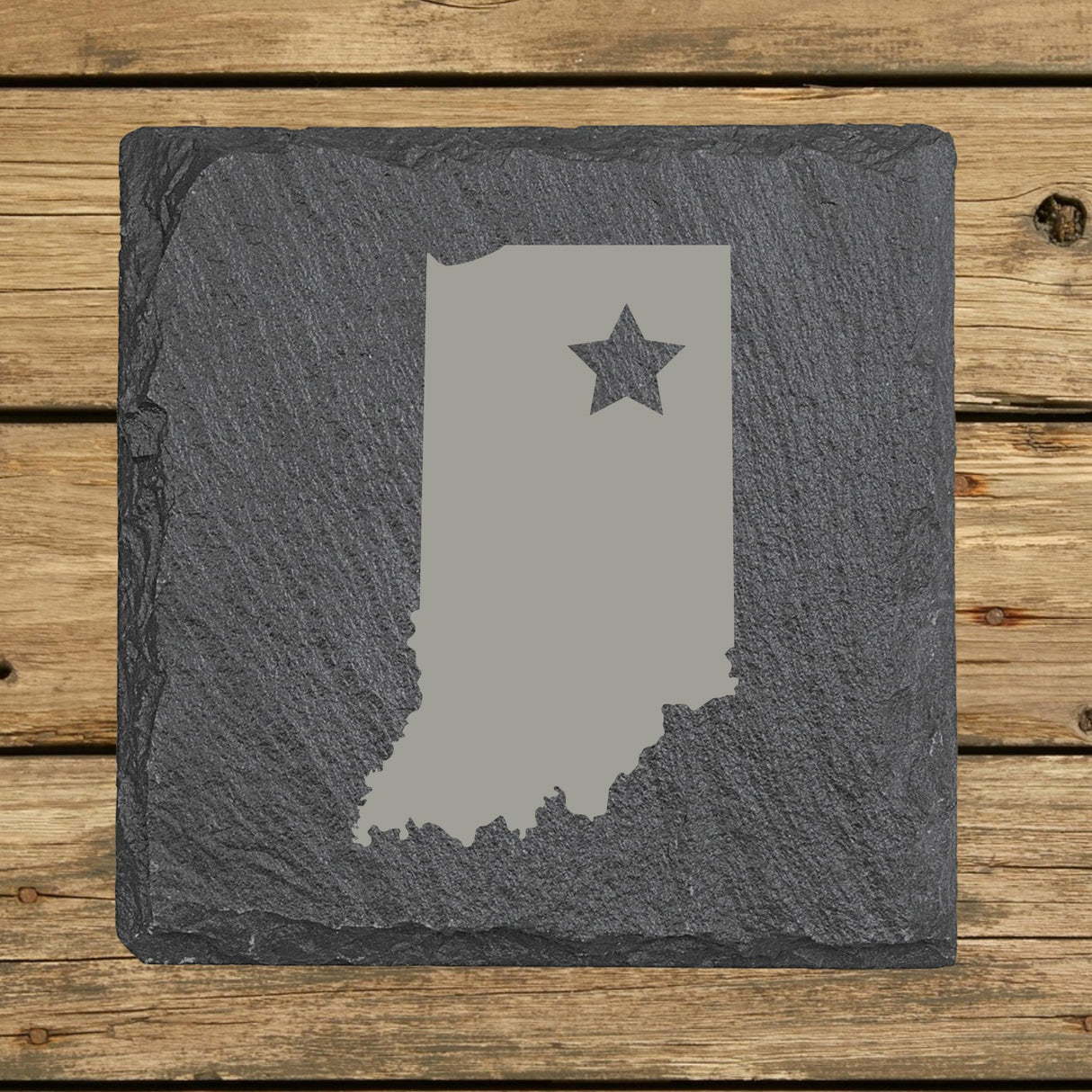 Indiana Slate Coaster Set – Engraved Natural Stone (Set of 4)