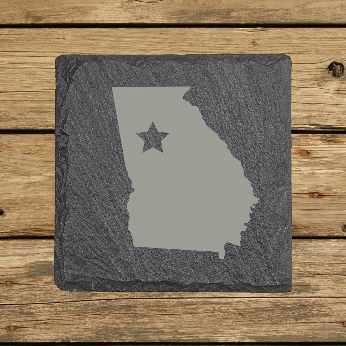 Georgia Slate Coaster Set – Engraved Natural Stone (Set of 4)