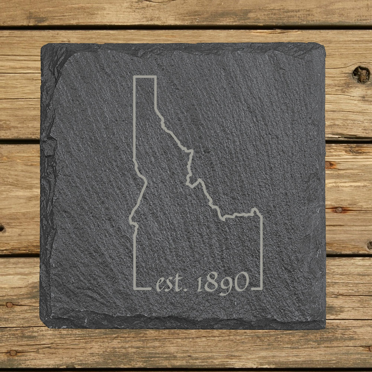 Idaho Slate Coaster Set – Engraved Natural Stone (Set of 4)