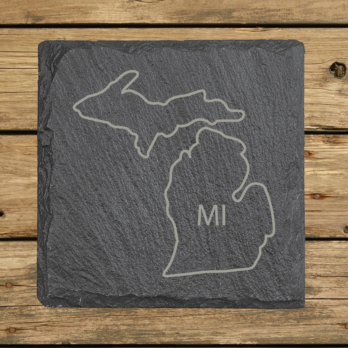 Michigan Slate Coaster Set – Engraved Natural Stone (Set of 4)