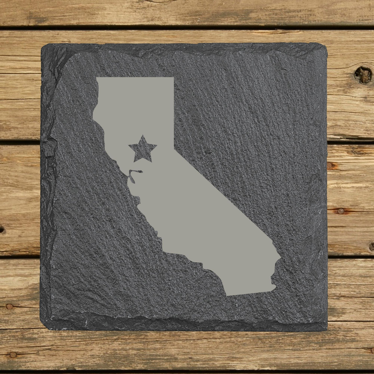 California Slate Coaster Set – Engraved Natural Stone (Set of 4)