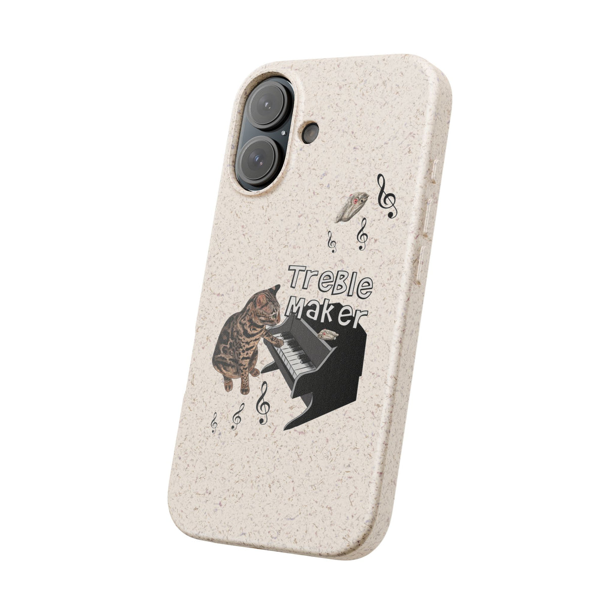 Phone case - Treble Maker Hand Drawn Design by Flounder's Mom, Nina Featuring Flounder the Purrmaid Playing Piano for Mouse Toy