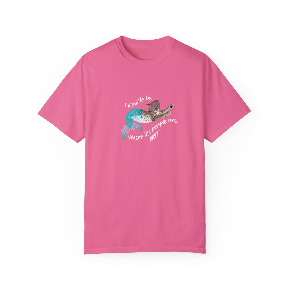 Mermaid Cat Purrmaid 'I Want to Be Where the People Are Not' Comfort Colors T-Shirt