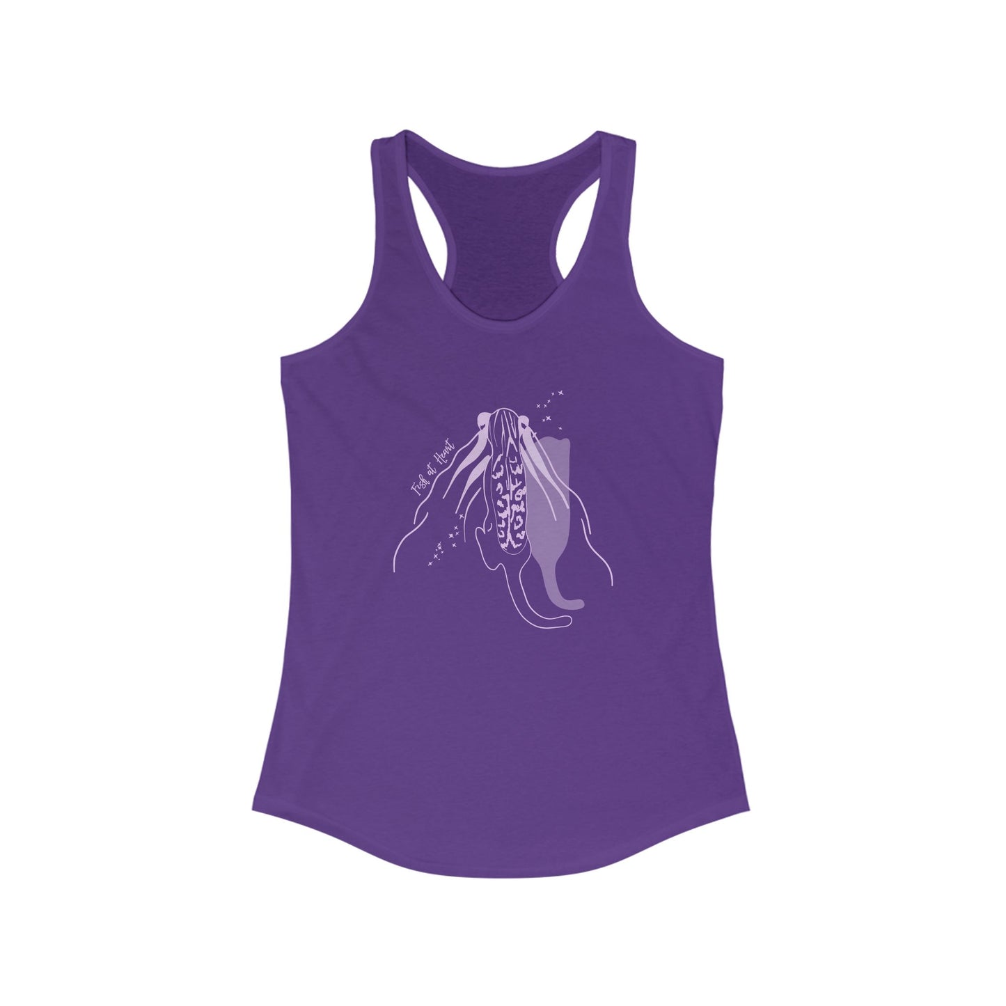 Tank Top - Woman's Ideal Racerback Tank with Flounder the Purrmaid Line Drawing Design