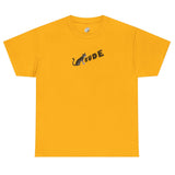 Flounder 'RUDE' Button Tee - Flounder the Eye-Rolling Cat T-Shirt, shown in Gold