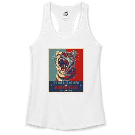 Vote Fish 2028 Racerback Tank - "Equal Rights for Mouse Toys" Purrmaid Funny Campaign, shown in Solid White