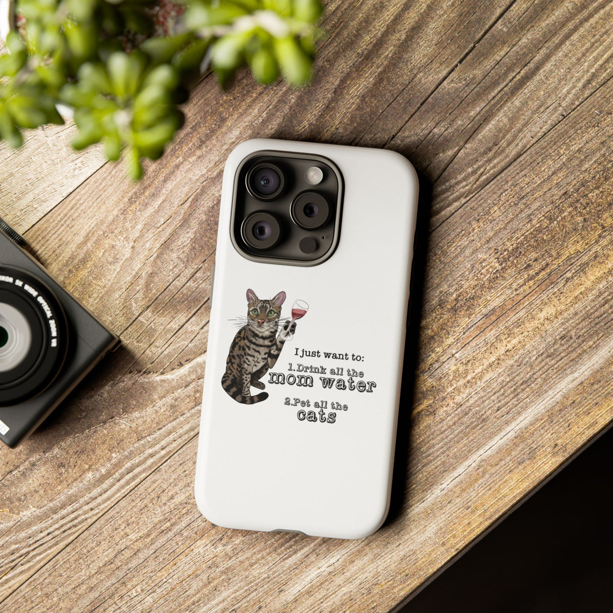Flounder the Talking Cat Wine Glass Phone Case – "II just want to drink all the mom water"