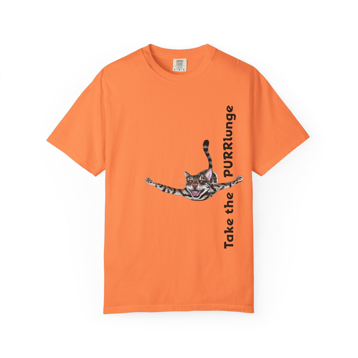 Purr-lunge Unisex T-shirt with Flounder the Purrmaid Design