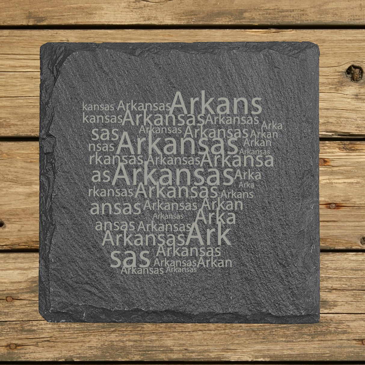 Arkansas Slate Coaster Set – Engraved Natural Stone (Set of 4)