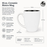 Size guide for the 16 oz ceramic bistro coffee mug