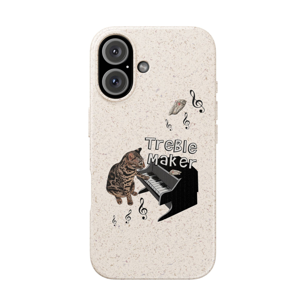 Phone case - Treble Maker Hand Drawn Design by Flounder's Mom, Nina Featuring Flounder the Purrmaid Playing Piano for Mouse Toy