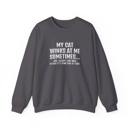 Cat Winks Funny Sweatshirt Adult