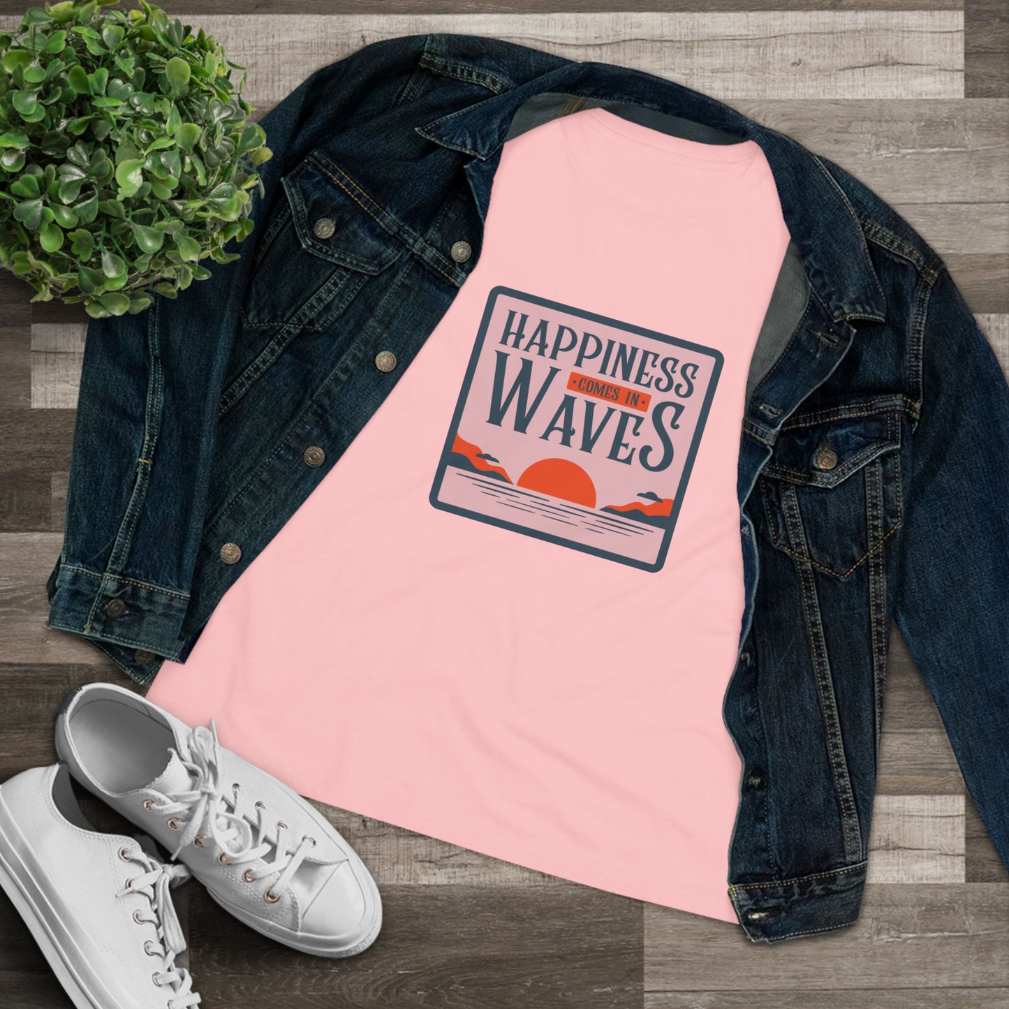 Wave Tee - Happiness Comes in Waves Women's Cotton Tee